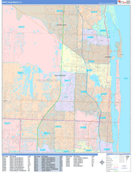 West Palm Beach Wall Map Color Cast Style 2024